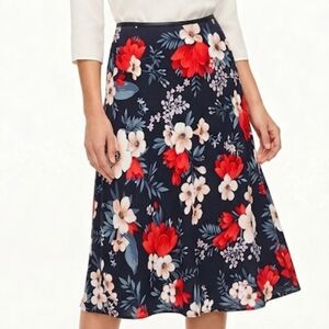 Ann Taylor Modest Pink Tropical Floral Midi Skirt Size S